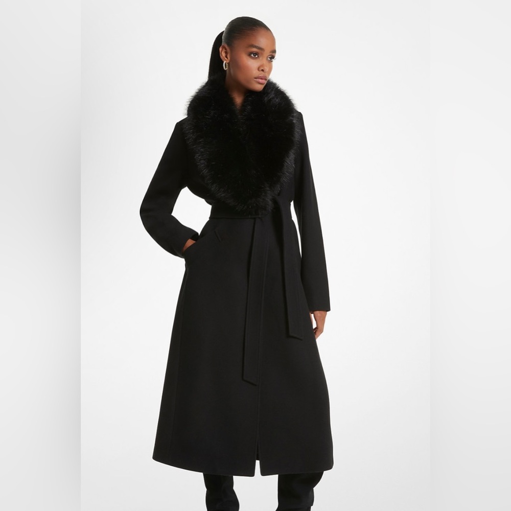 MICHAEL MICHAEL KORS
Faux Fur Trim Wool Blend Coat